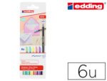 Marcador Edding 1200, ponta de fibra redonda. Traço 1 mm., cores sortidas pastel, estojo de 6 marcadores.