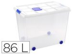 Caixa de Armazenagem em Plástico Nº8. Capacidade 86 litros. Transparente, com tampa, medidas 470X620X450 mm.
