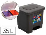 Contentor de Lixo em Plástico Plasticforte com pedal, dois compartimentos. Capacidade 35 litros. Cor cinza escuro.