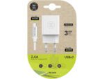 Carregador Tech One Tech 2.4 Duplo Usb + cabo braided nylon. Micro Usb Android. Comprimento 1 metro. Cor branco.
