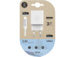 Carregador Tech One Tech 2.4 Duplo Usb + cabo braided nylon. Micro Usb Apple. Comprimento 1 metro. cor branco.