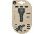 Carregador Tech One Tech 2.4, carro duplo para Iphone / Usb Micro / Type-C. Cor preto.