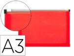 Bolsa Porta Documentos Liderpapel com fecho. Formato A3, cor vermelho translucido.