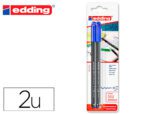 Marcador Edding 1200 ponta de fibra redonda. Traço 1 mm. N.3, cor azul, Blister de 2 unidades.