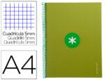 Caderno Espiral Liderpapel Antartik capa forrada. Formato A4, com 80 folhas, papel de 90 grs. quadrícula 5mm. Uma banda com 4 furos. Cor verde.