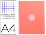 Caderno Espiral Liderpapel Antartik capa forrada. Formato A4, com 80 folhas, papel de 90 grs. quadrícula 5mm. Uma banda com 4 furos. Cor rosa claro.