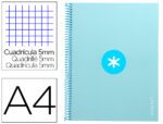 Caderno Espiral Liderpapel Antartik capa forrada. Formato A4, com 80 folhas, papel de 90 grs. quadrícula 5mm. Uma banda com 4 furos. Cor celeste.