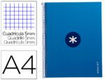 Caderno Espiral Liderpapel Antartik capa forrada. Formato A4, com 80 folhas, papel de 90 grs. quadrícula 5mm. Uma banda com 4 furos. Cor azul escuro.
