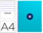 Caderno Espiral Liderpapel Antartik capa forrada. Formato A4, com 80 folhas, papel de 90 grs. pautado. Uma banda com 4 furos. Cor turquesa.