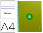 Caderno Espiral Liderpapel Antartik capa forrada. Formato A4, com 80 folhas, papel de 90 grs. pautado. Uma banda com 4 furos. Cor verde.