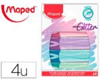 Marcador Fluorescente Maped Peps pastel, com Glitter. Estojo de 4 unidades, cores sortidas.