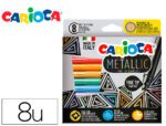 Marcador Carioca Metallic ponta fina. Caixa com 8 cores sortidas.