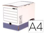 Caixa de Arquivo Definitivo Fellowes, formato A4 em cartão 100% reciclado, lombada 200 mm. Montagem automática, cor azul.