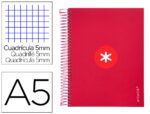 Caderno Espiral Liderpapel A5, Antartik capa forrada. Com 120 folhas, formato A5,, papel com 100 grs., quadrículado 5 mm. 5 Bandas. Cor framboesa.