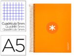 Caderno Espiral Liderpapel Antartik capa forrada. Com 120 folhas, formato A5,, papel com 100 grs., quadrículado 5 mm. 5 Bandas. Cor mostarda.