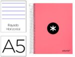 Caderno Espiral Liderpapel Antartik capa forrada. Formato A5, com 120 folhas, papel de 100 grs. quadrícula 5 mm. 5 bandas, cor coral.