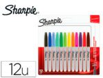 Marcador Permanente Sharpie fino ponta 1 mm. Blister com 12 unidades, cores sortidas.