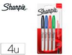 Marcador Permanente Sharpie fino ponta 1 mm. Blister com 4 unidades, cores standard sortidas.