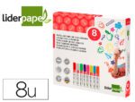 Marcador de Giz Líquido Liderpapel para vidro, ponta redonda Traço 6 mm. Caixa com 8 unidades, cores sortidas.