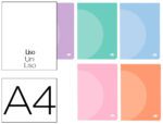 Caderno Agrafado Liderpapel 360 capa de plástico. Formato A4, com 48 folhas, papel de 90 grs. liso sem margem. Cores pastel sortidas.