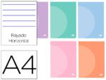 Caderno Agrafado Liderpapel 360 capa de plástico. Formato A4, com 48 folhas, papel de 90 grs. pautado dupla margem. Cores pastel sortidas.