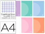 Caderno Agrafado Liderpapel 360 capa de plástico. Formato A4, com 48 folhas, papel de 90 grs. quadriculado 5 mm. dupla margem. Cores pastel sortidas.