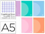 Caderno Agrafado Liderpapel 360 capa de plástico. Formato A5, com 48 folhas, papel de 90 grs. quadriculado 5 mm. dupla margem. Cores pastel sortidas.