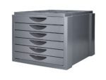 Ficheiro Gavetas de Secretária Q-Connect bandeja organizadora superior. 6 gavetas. Cor cinza opaco, tamanho 350X255X280 mm.