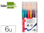 Marcador Metalizada Dupla Ponta Liderpapel. Efeito purpurina. Caixa com 6 marcadores, cores sortidas.