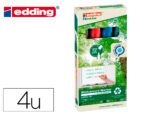 Marcador Edding 28 para quadro branco, ecoline 90% reciclado. Bolsa 4 cores sortidas, ponta redonda 1,5-3 mm.