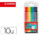 Marcador Águarelavel Stabilo Pen 68. Estojo cartão de 10 unidades. Cores sortidas.