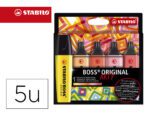 Marcador Fluorescente Stabilo Boss 70 Arty Line cores quentes. Estojo cartão de 5 unidades.