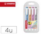Marcador Fluorescente Stabilo Swing Cool, cor pastel. Estojo de 4 unidades, cores sortidas.