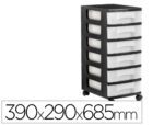 Módulos de Gavetas Archivo 2000. 6 gavetas transparente, invólucro preto 6 litros com rodas. Medidas 390X290X685 mm.