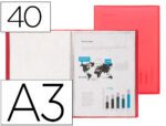 Capa Catálogo Liderpapel, com 40 bolsas em polipropileno, formato A3. Cor vermelho translucido.