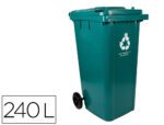 Contentor de Lixo em plástico Q-Connect com tampa e rodas. Capacidade 240 litros, tamanho 1040X620X610 mm. Cor verde