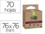 Bloco de Notas Adesivas Post-It Super Sticky. Formato 76X76 mm. Com 70 folhas recicladas. Pack de 3 unidades. Cores sortidas.