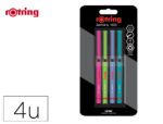 Marcador Rotring Fineliner ponta metálica 0,4 mm. Pack de 4 cores sortidas.