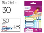 Etiqueta Adesiva Avery para esferógráficas e lápis azul e verde 50X10 mm. Blister de 30 unidades.