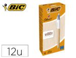 Esferográfica Bic Quatro cores Wood. Caixa com 12 unidades, cores sortidas.