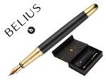 Caneta e Estojo Belius Soiree, desenho Art Deco preto e dourado, tinta azul. Caixa design.