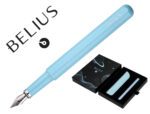 Caneta e Bolsa em imitação pele Belius Space B. Desenho minimalista azul, tinta azul. Caixa design.