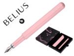 Caneta e Bolsa em imitação pele Belius Space B. Desenho minimalista rosa, tinta azul. Caixa design.