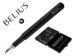 Caneta e Bolsa em imitação pele Belius Space B. Desenho minimalista preto, tinta azul. Caixa design.