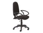 Cadeira de Escritório Rocada, braços fixos, base nylon, assento em tecido anti-fogo preto. Tamanho 610X610X1000-1050 mm.