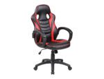 Cadeira Gaming Rocada, braços fixos, base em nylon com rodas. Basculante imitação em pele preto/vermelho. Medidas: 480X490X1060-1160 mm.