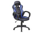 Cadeira Gaming Rocada, braços fixos, base em nylon com rodas. Basculante imitação em pele preto/azul. Medidas: 480X490X1060-1160 mm.