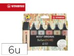 Marcador Fluorescente Stabilo Boss pastel 70 nature Colors. Estojo de 6 unidades, cores sortidas.