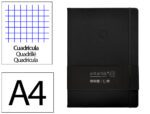 Caderno com Elástico Antartik capa dura preta. Formato A4, com 100 folhas quadrículadas, gramagem 80 grs.