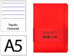 Caderno com Elástico Antartik capa dura vermelha. Formato A5, com 100 folhas pautadas, gramagem 80 grs.